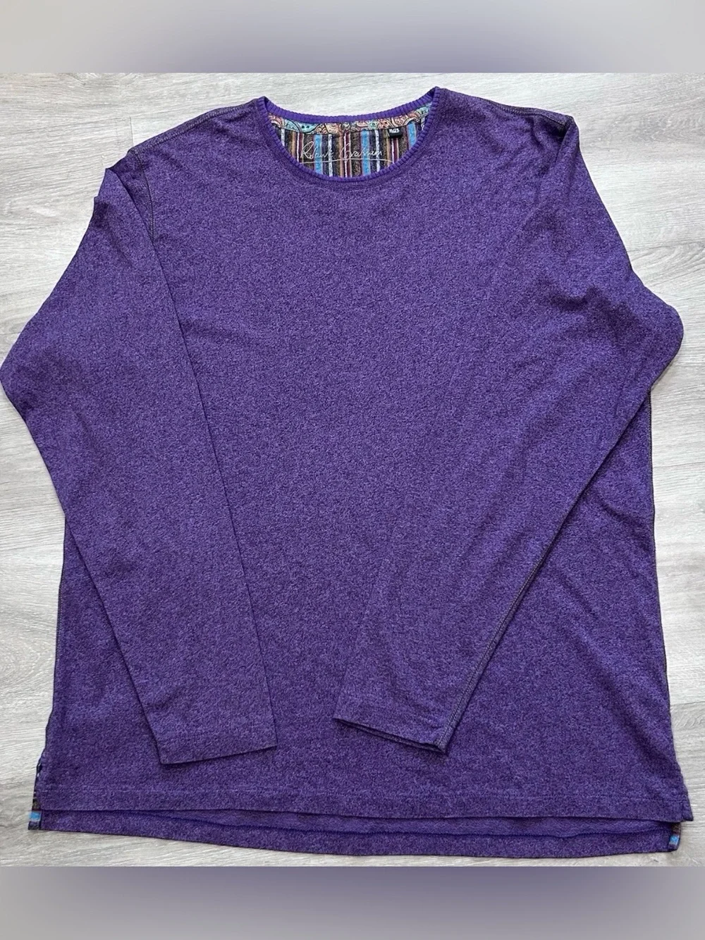 Robert Graham Men's XL Purple Heathered Long Sleeve Crew Neck Shirt Paisley Trim